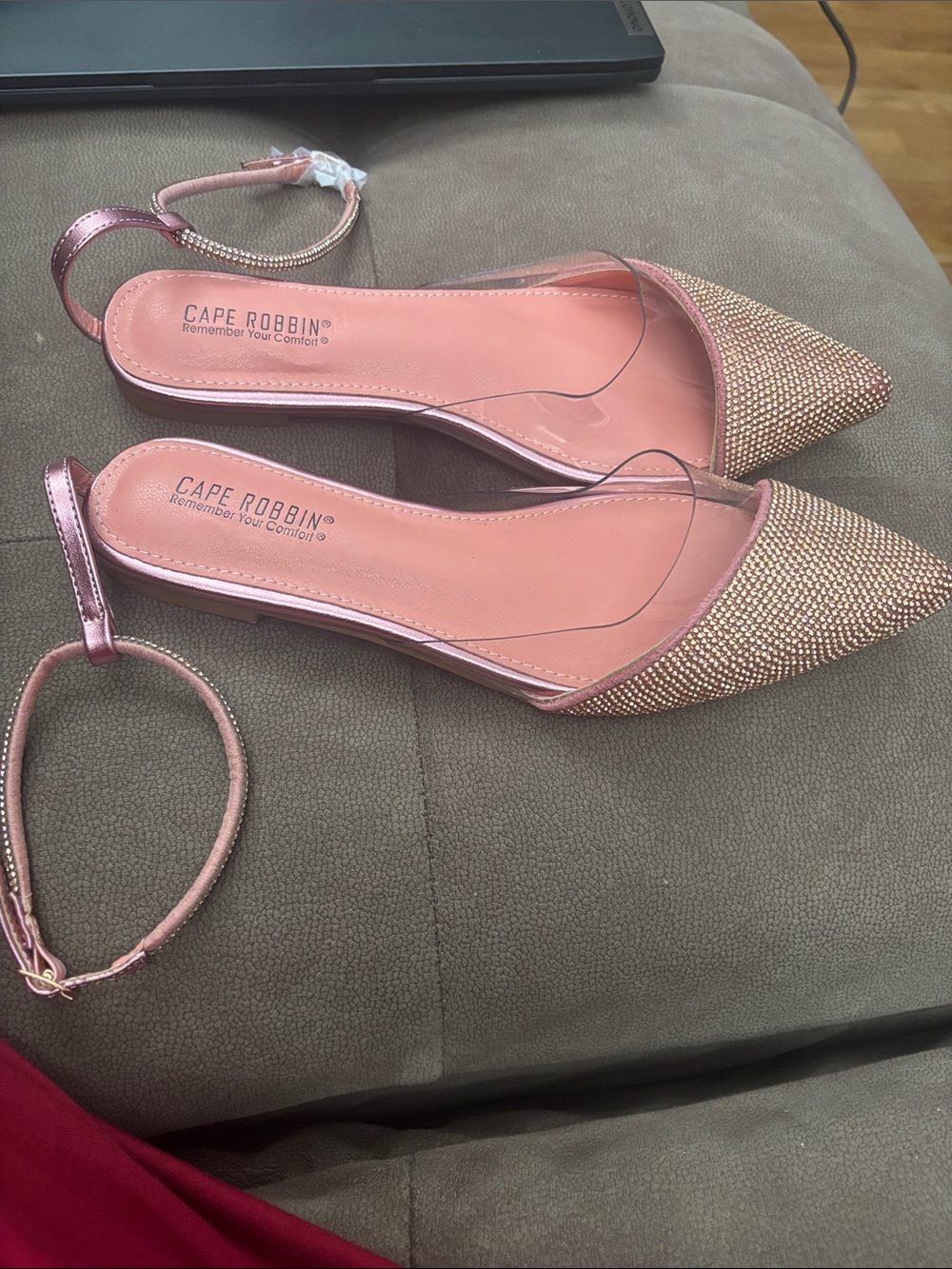 Cape Robbin Rose Pink Rhinestone Pointed D'Orsay Flats